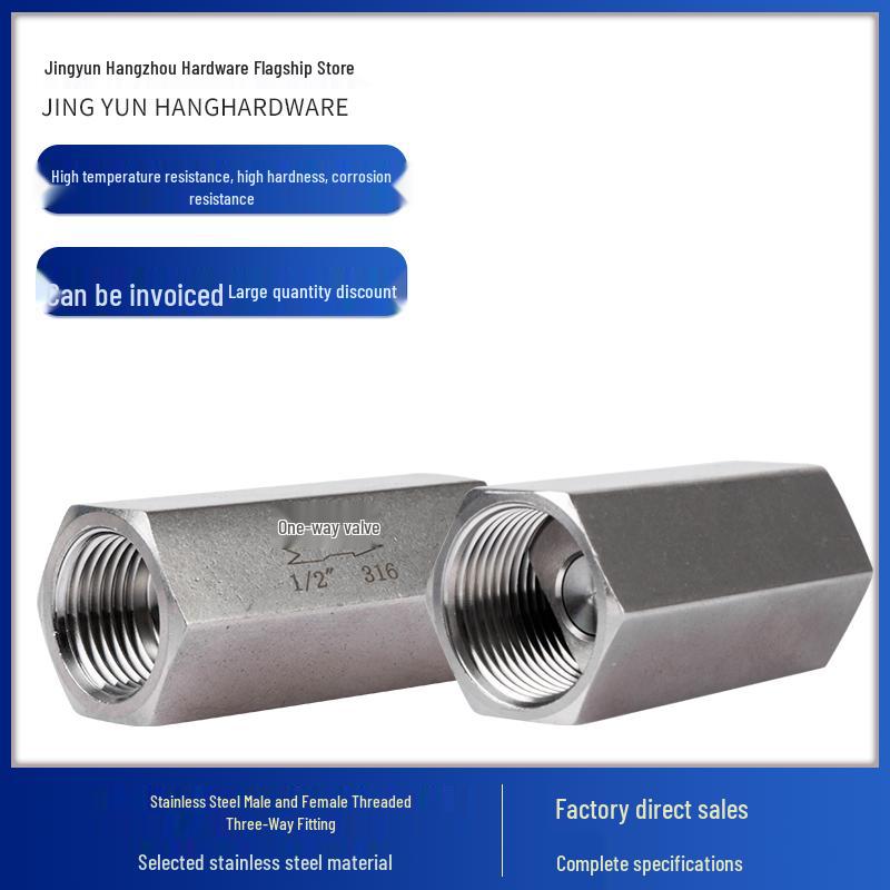 304 Stainless Steel Female Thread One-Way Check Valve, Gas/Water Pipe Backflow Preventer, Hexagonal 1/4" & 1/2" Internal Thread.