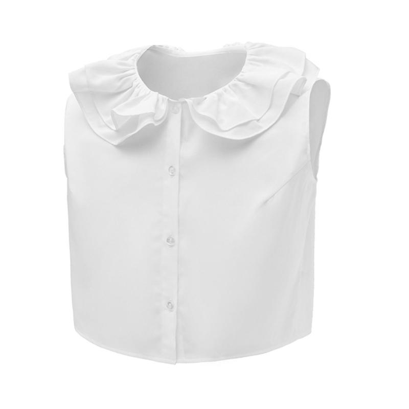 

Women Solid Color Fake Collar Detachable Blouse Layered Ruffled Lapel False Collar Button Down Half Shirts Layering Top XL