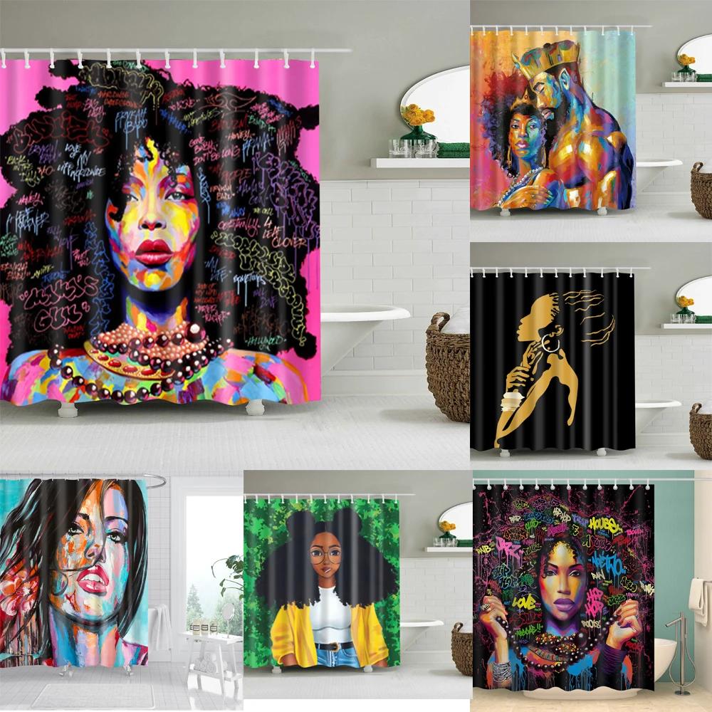 Baifenbai Home Furnishing Girls Light Cartoon African Printed Shower Curtains For Home Decor Bath Curtain For Bathroom Waterproof Polyester Bathroom Curtains