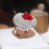 New Lotus Leaf Full Diamond Heart Red Zirconia Ring for Women Fashion Wedding Party Silver Color Jewellery Gift Wholesale