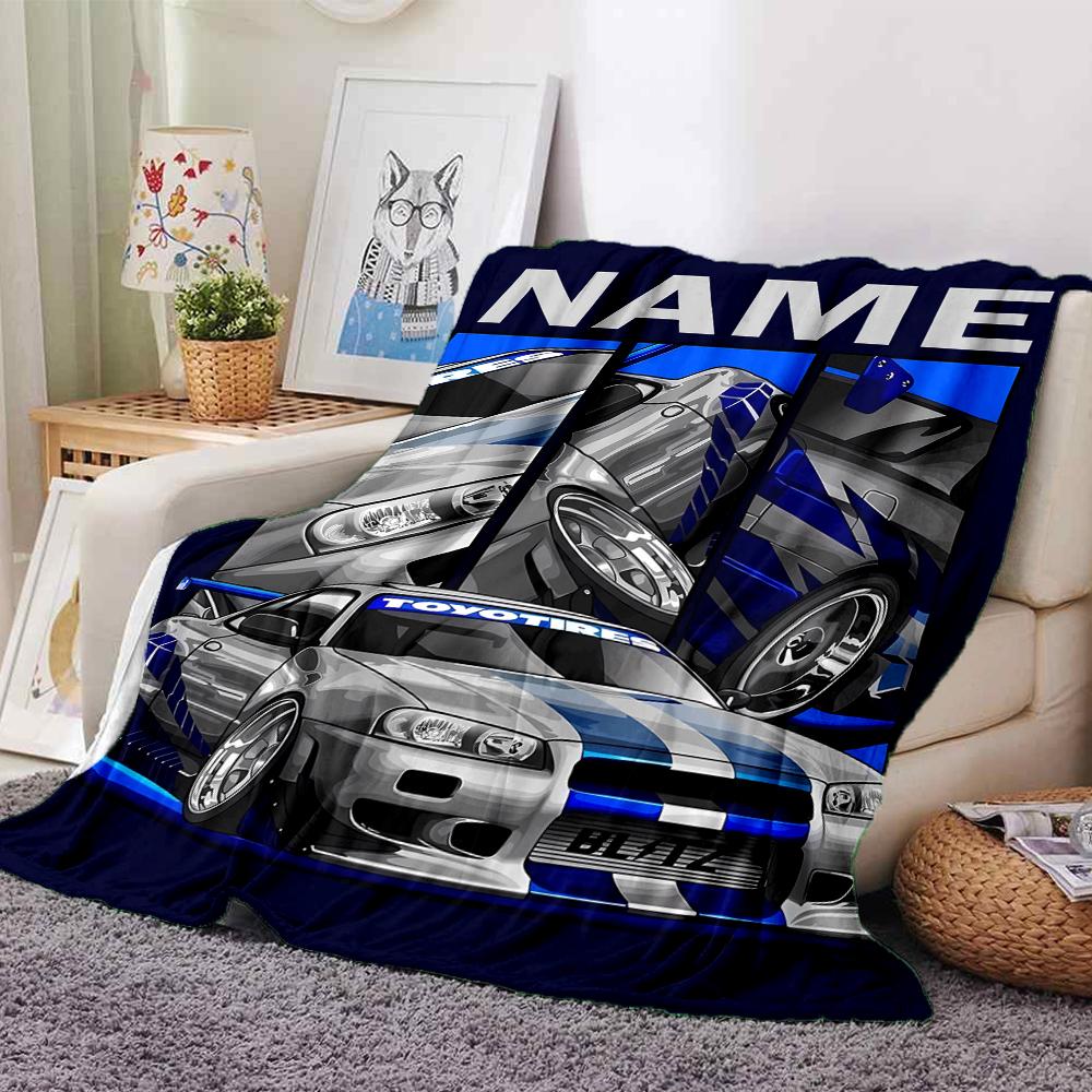 Custom Name Racing Theme Printed Blanket - Perfect for Couch, Bed, Travel & Outdoor Use | Machine Washable, Cozy & Durable.