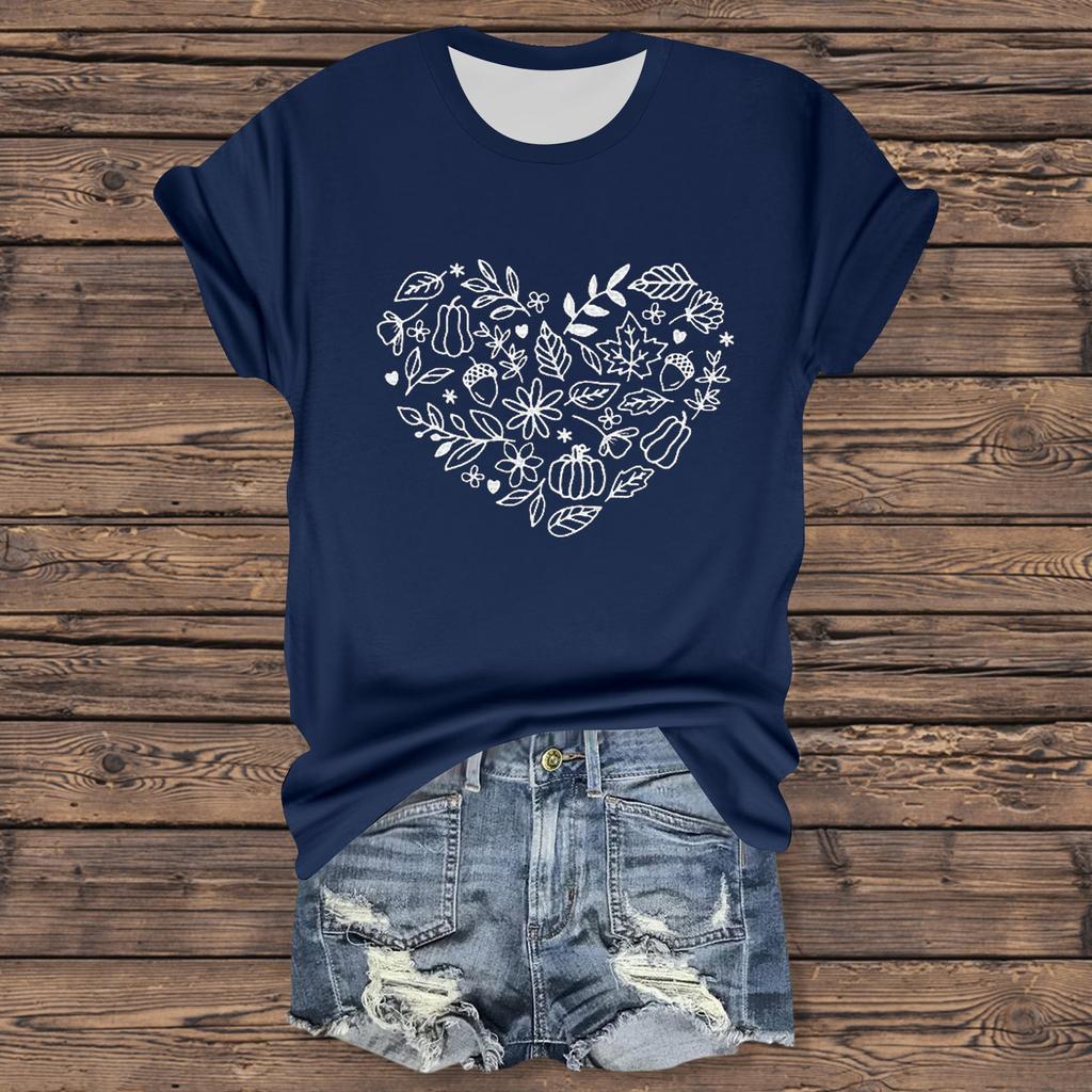 Lässiges bedrucktes T-Shirt für Damen, Rundhalsausschnitt, Pullover, kurzärmelig