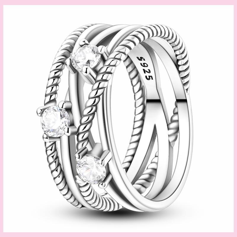 NEW Fashion 925 Silver Simple Infinity Finger Ring For Women Sparkling Twisted Stackable Rings Popular Anillo Engagement Jewelry