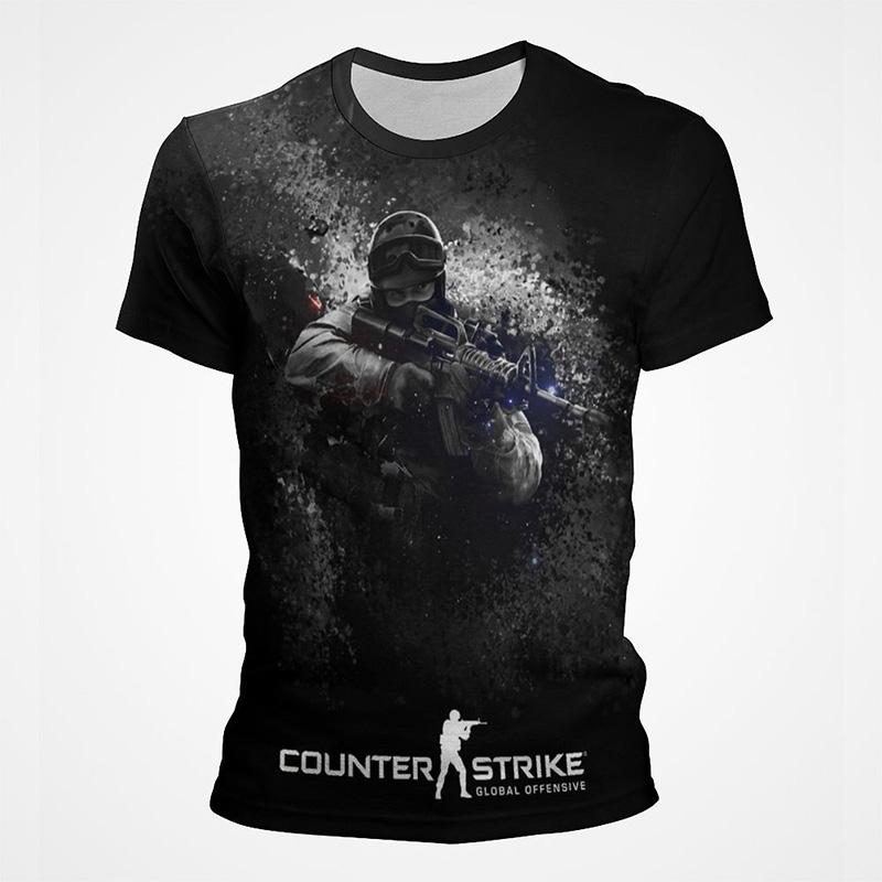 Shooting Game CS GO Pattern 3D Printed T-shirt Men's Summer Short Sleeved Round Neck Top Trendy Harajuku Fashion Streetwear