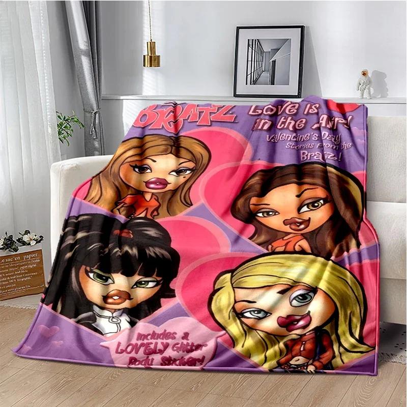 Kawaii Bratz Cartoon Anime Cute Throws Blanket Girl Sofa Home Hiking Picnic Bed Fashion Super Soft Flannel Blanket Birthday Gift