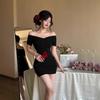 Nightclub Vneck sexy oneword shoulder shortsleeved dress tight body pure desire backless club foot massage hip wrap skirt