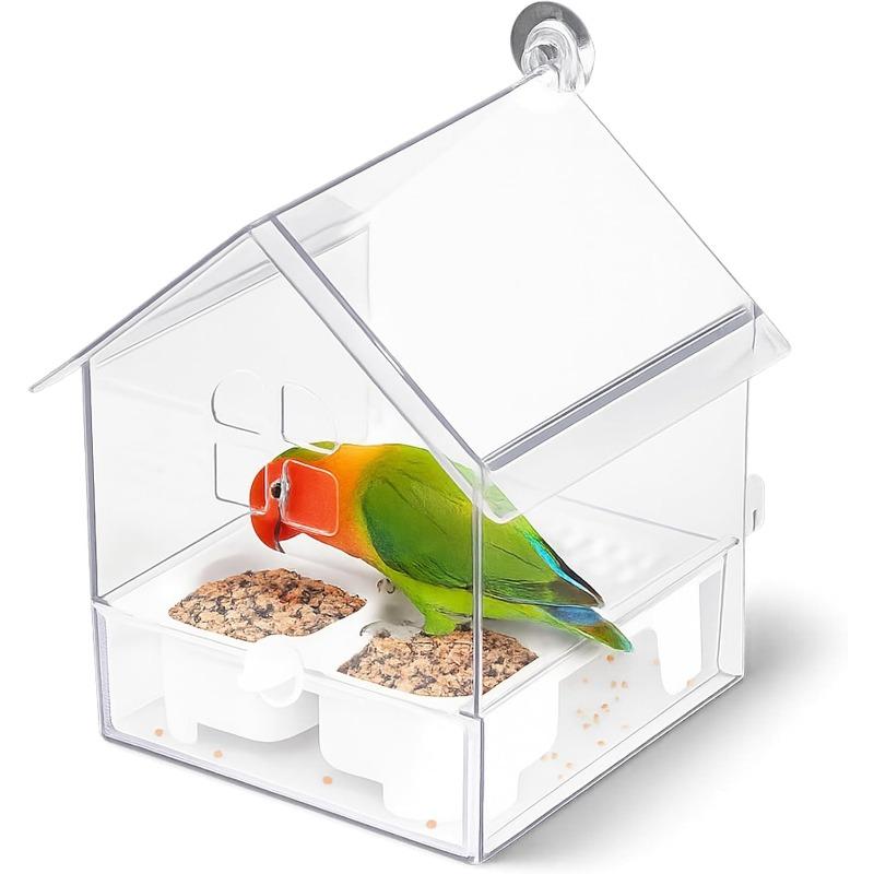 

Pull-Out External Parrot Feeder, Multi-Function Hanging Mess Free Bird Feeder Large, Birds Feeders House with Hold Food and Water Easy to Fill Dish белый