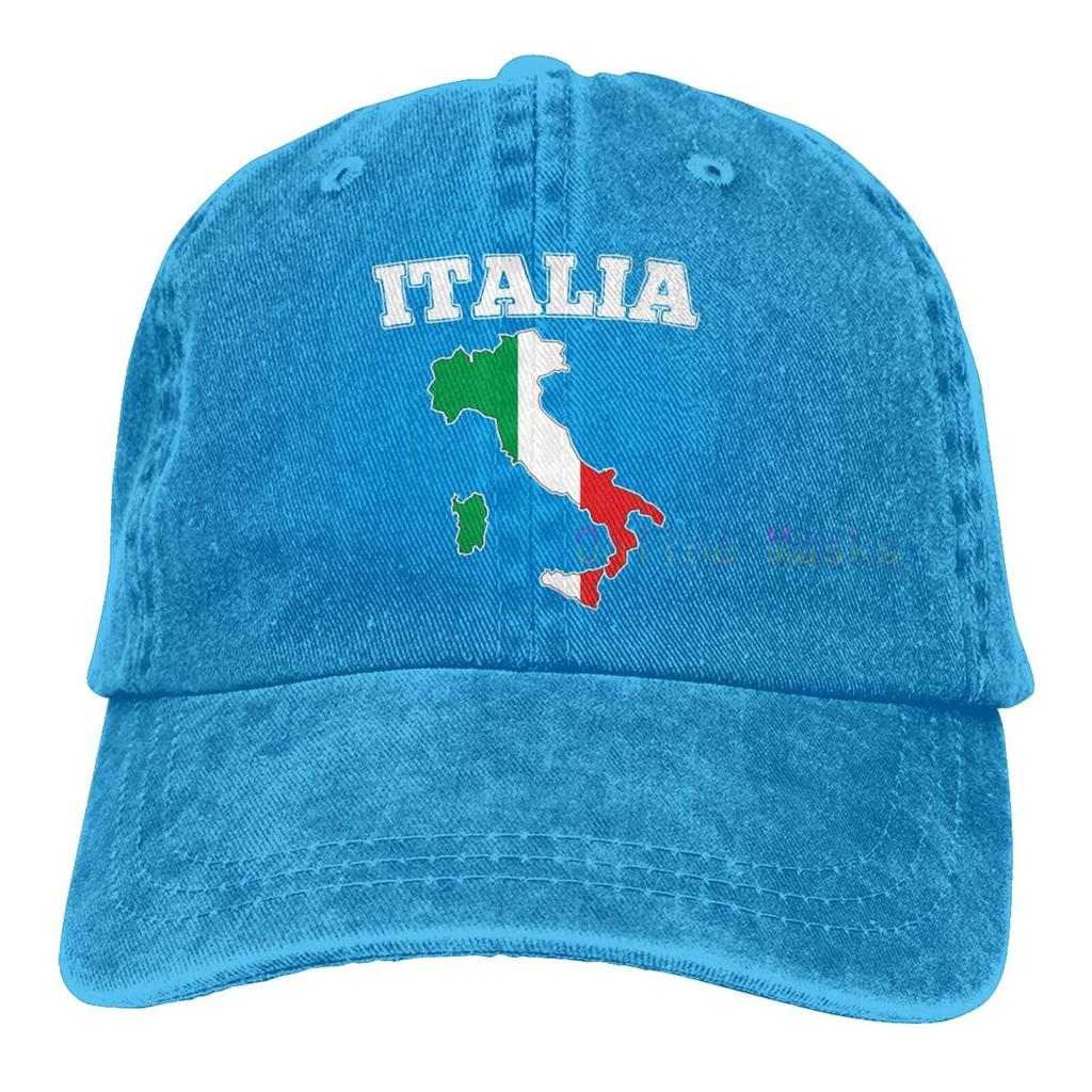 Italien Karte Flagge Vintage Baseball Caps Sandwich Cap Baumwolle Sommer Outdoor Sonnenhut Unisex Damen Unisex Erwachsene Washed Denim Verstellbar
