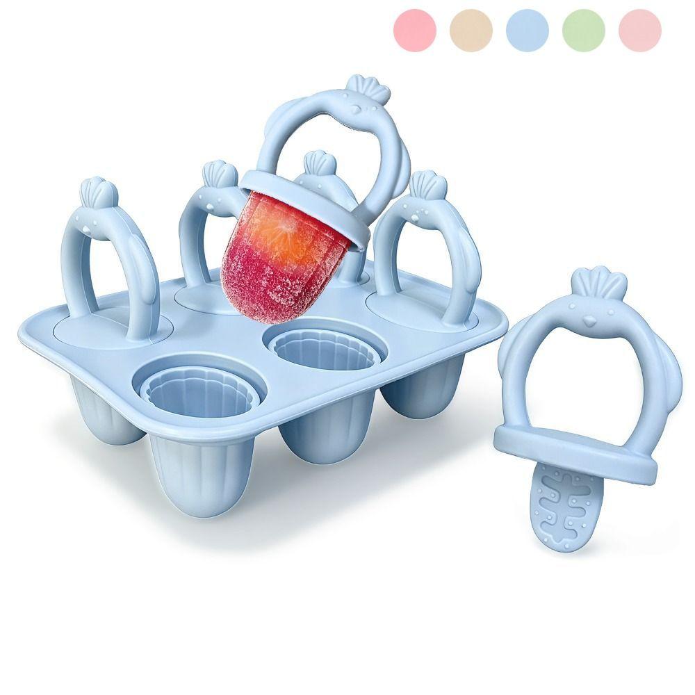 DIY Teething Ice Cream Stick Mold BPA-Free Reusable Ice Cream Mold Easy Clean 6 Cavity Popsicle Ice Cream Stick Mold