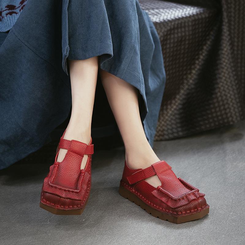 Mocassini Comodi da Pendolare Nuovi in Primavera Punta Quadrata Suola Spessa Stile Retrò Donna Scarpe Casual in Vera Pelle