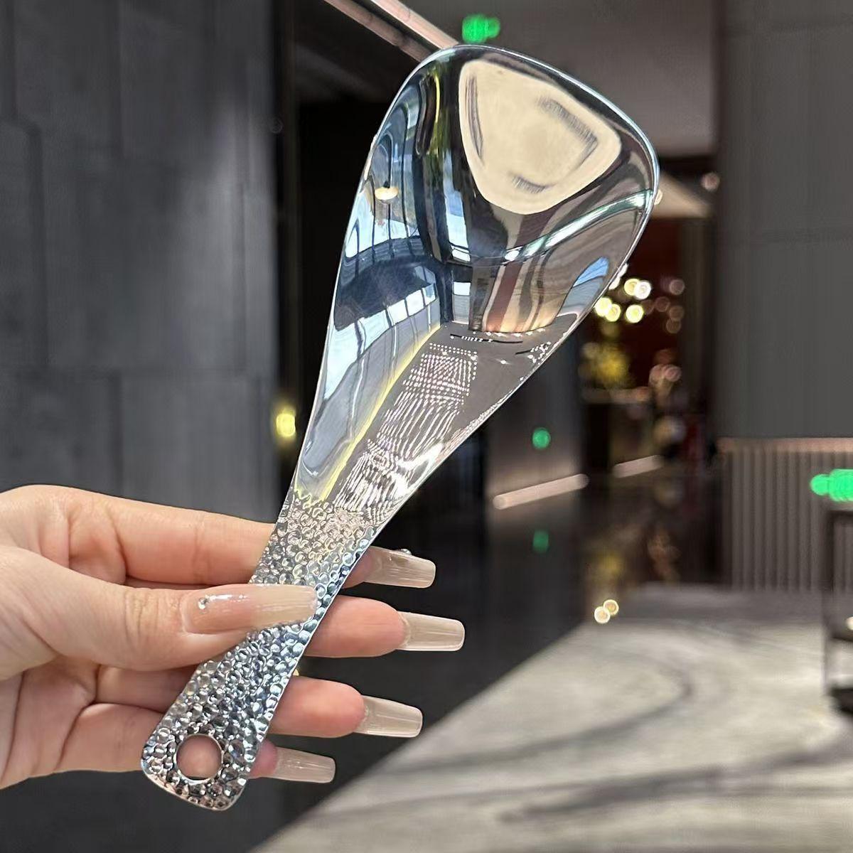 Stainless Steel Rice Spoon Non Stick Thickened Rice Paddle With Textured Ergonomic Handle 1pc rice spoon
