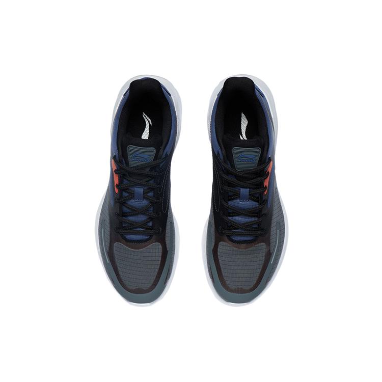 Li Ning Cushioning Slip Resistant Abrasion Resistant Reflective Low Top Running Shoes Men's Blue Gray ARSR045-2