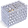 5-Layer Transparent Jewelry Storage Drawer with Flocking Trays for Necklaces, Rings, and Earrings