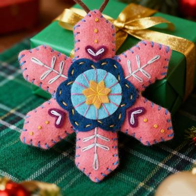 Enfeite de Natal DIY Kit de Artesanato em Feltro Enfeite Artístico Feito à Mão com Flores Estrelas Folhas Decoração de Casa Versátil