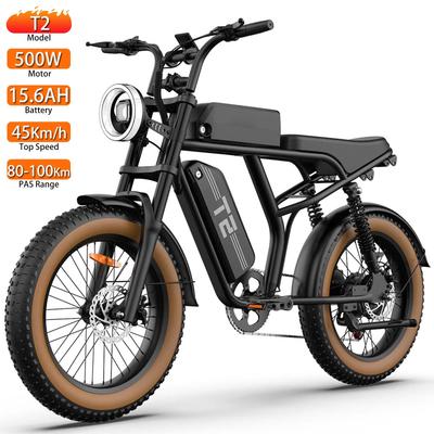 Electric Bicycle Urlife T2 500W Motor 20" Fat Tire Fully Suspended Adult Electric Bike 48V 15.6Ah Dual Disc Brakes 7 Speed Max Load 120Kg