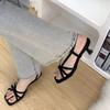 Retro temperament versatile square head crossed open-toed sandals women's summer wear high heels with skirt stiletto Roman shoes