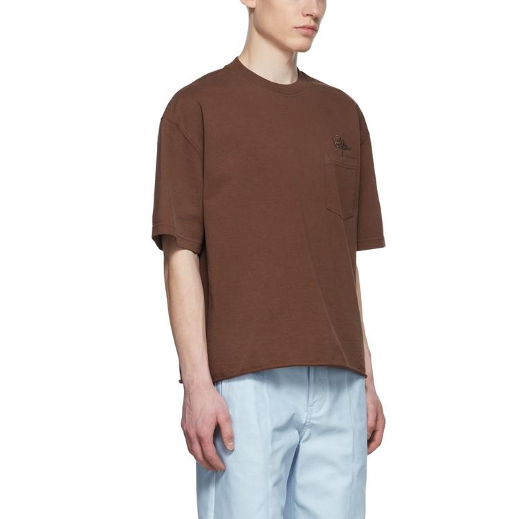 We11done Ss22 Rhinestone Logo Pocket Short Sleeve T-Shirt Unisex Tops Brown WD-TT1-22-523-U-BR