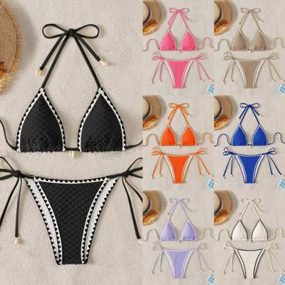 European and American Swimwear Sexy Split Bikini Knitted Three-point Beach Swimsuit