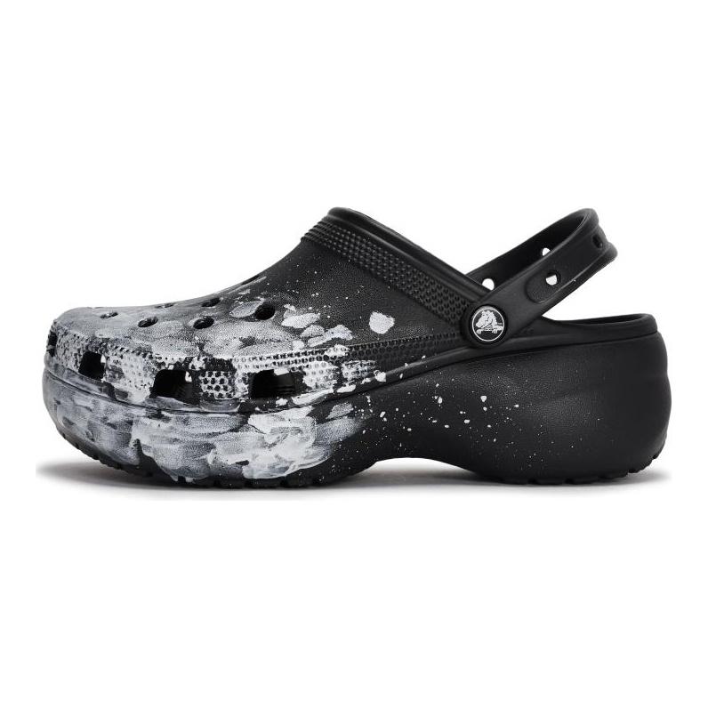 Crocs Classic Platform Clog 811 Made in Fog Scene Special Shoe Box Stepping on Poop Soft Hole Shoes Women's Black Silver