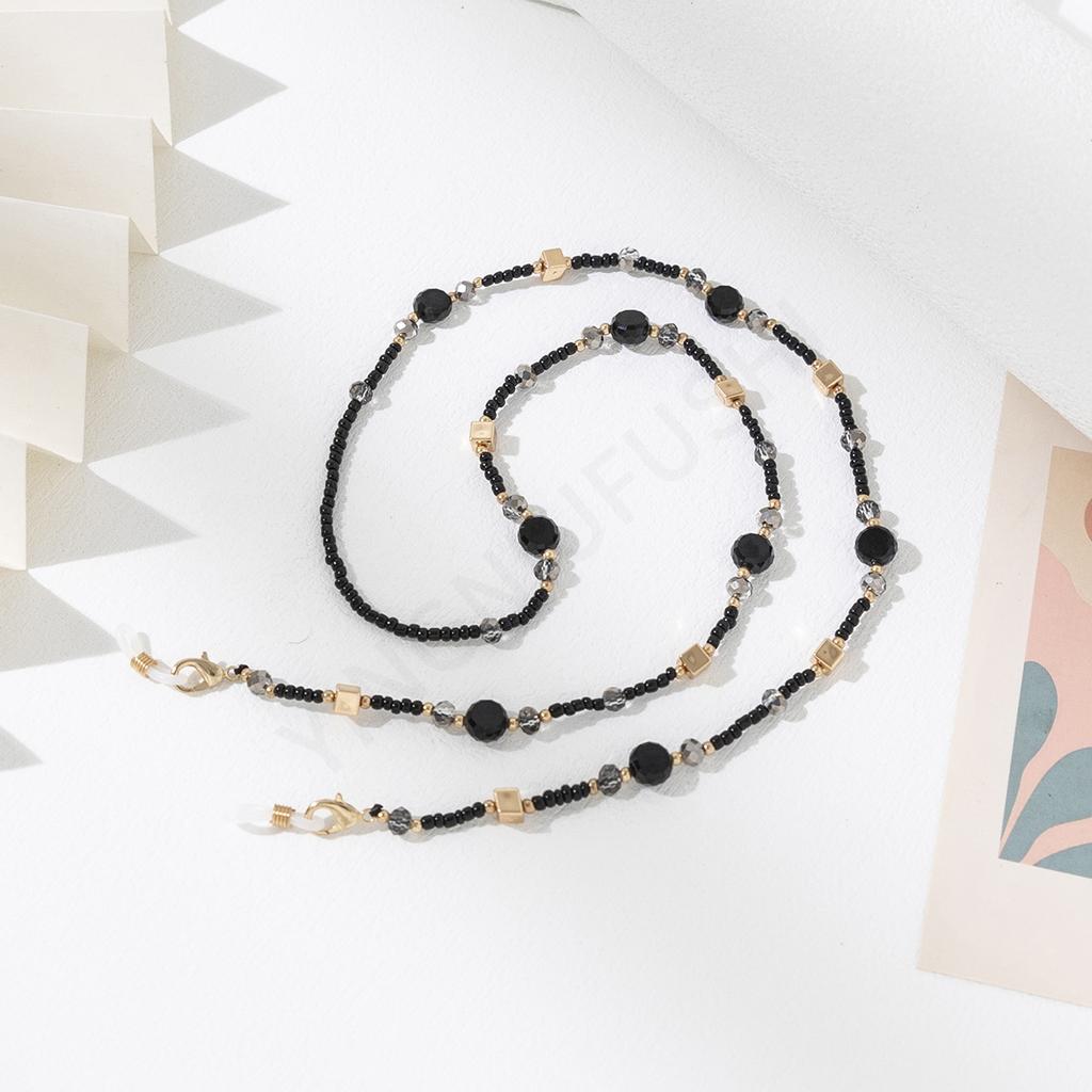 Black Crystal Glasses Chain Long Mobile Phone Lanyard Handmade Pendant Women's Anti-lost Glasses Lanyard Lanyard
