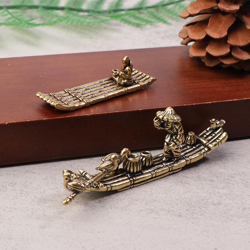 1 Stück Schreibtischornament Antik Messing Bambusfloß Fischerboot Fischer Kunst Modellierung Skulptur Räuchergefäß Dekoration