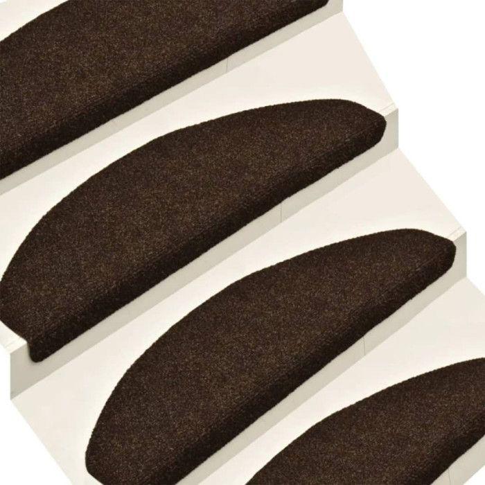 VidaXL Tapis d'escalier auto-adhésifs 15 pièces 65 x 21 x 4 cm Marron Demi-rond Grand 322351