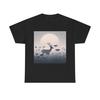 Unisex T-Shirt für Erwachsene Minimalistischer Hirsch auf nebliger Wiese