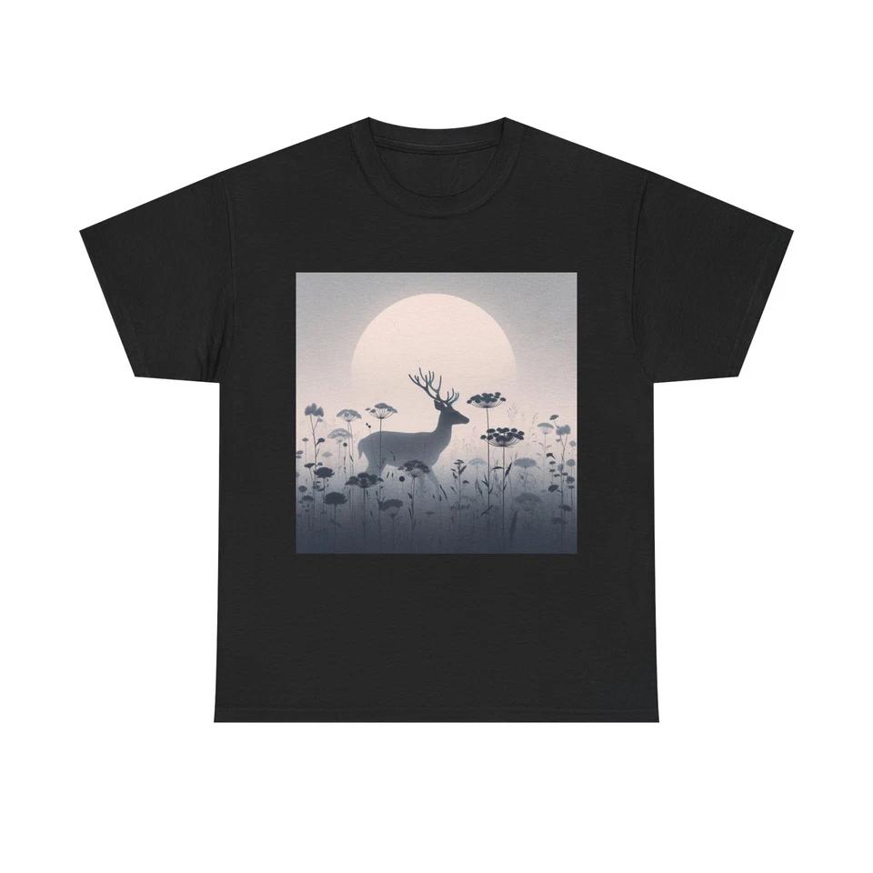 Unisex Adult T Shirt Minimalist Deer in Foggy Meadow 2XL