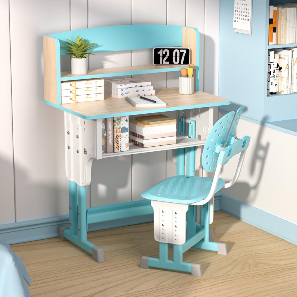2-Piece Kids Desk Chair Set – Adjustable Height Learning Table with Drawer, Book Stand, Cup Holder & Hooks for Children