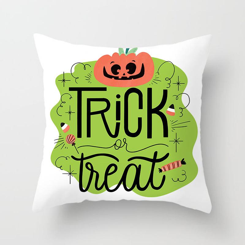 Halloween Pillow with Graffiti Letters Printed Peach Skin Home Cushion Cover Sofa Living Room Cushion Cover