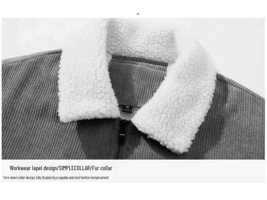 Herren Winter Cordjacke mit Samt, Lammwolle und Stehkragen - Trendige und dicke Mode für Freizeitkleidung