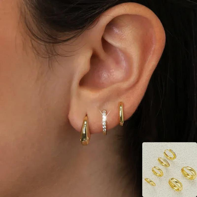 8pz Orecchini Huggie Cerchio in Acciaio Inossidabile Moda con Cristalli per Donna Placcati Oro Orecchini a Cerchio Pendenti Gioielli Punk Regali