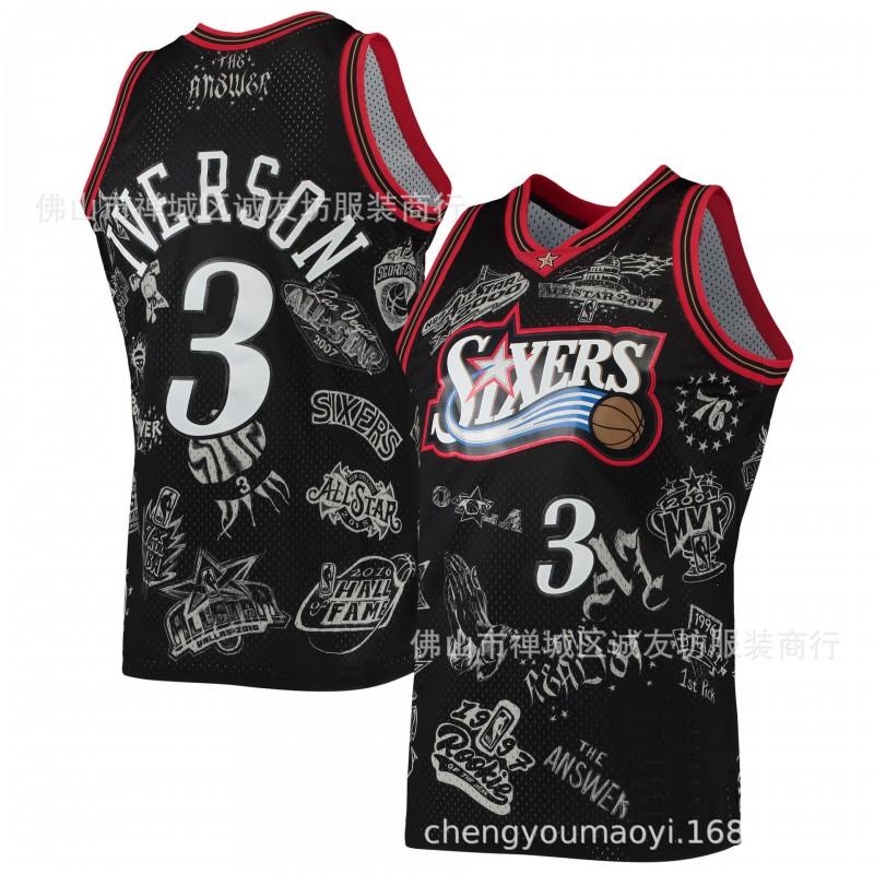 Mens Basketball Jersey 76ers 3 Iverson Retro Embroidered Breathable Sports Shirt