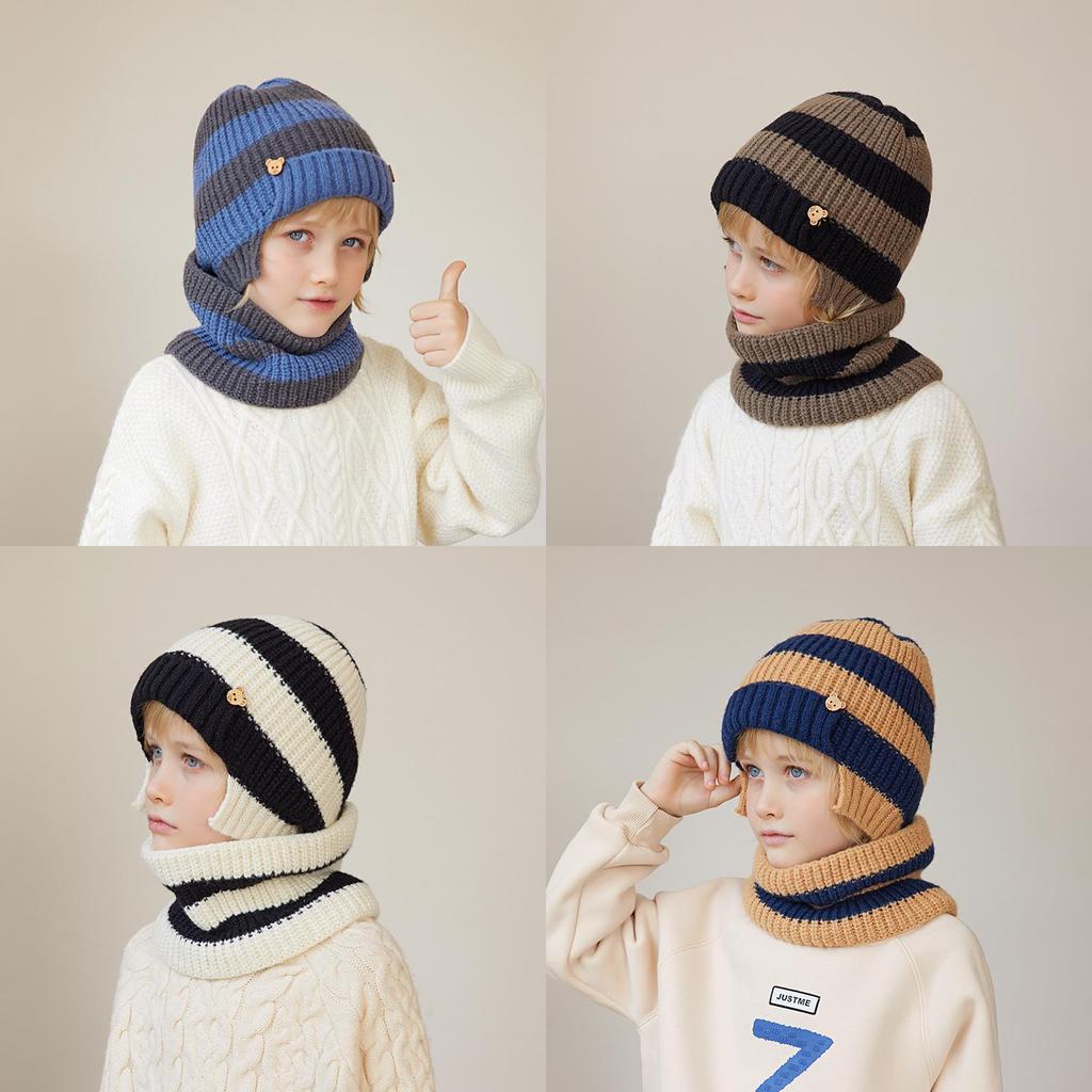 Kids Knitted Hat And Scarf Set With Windproof Warmth For Winter Outdoor Play