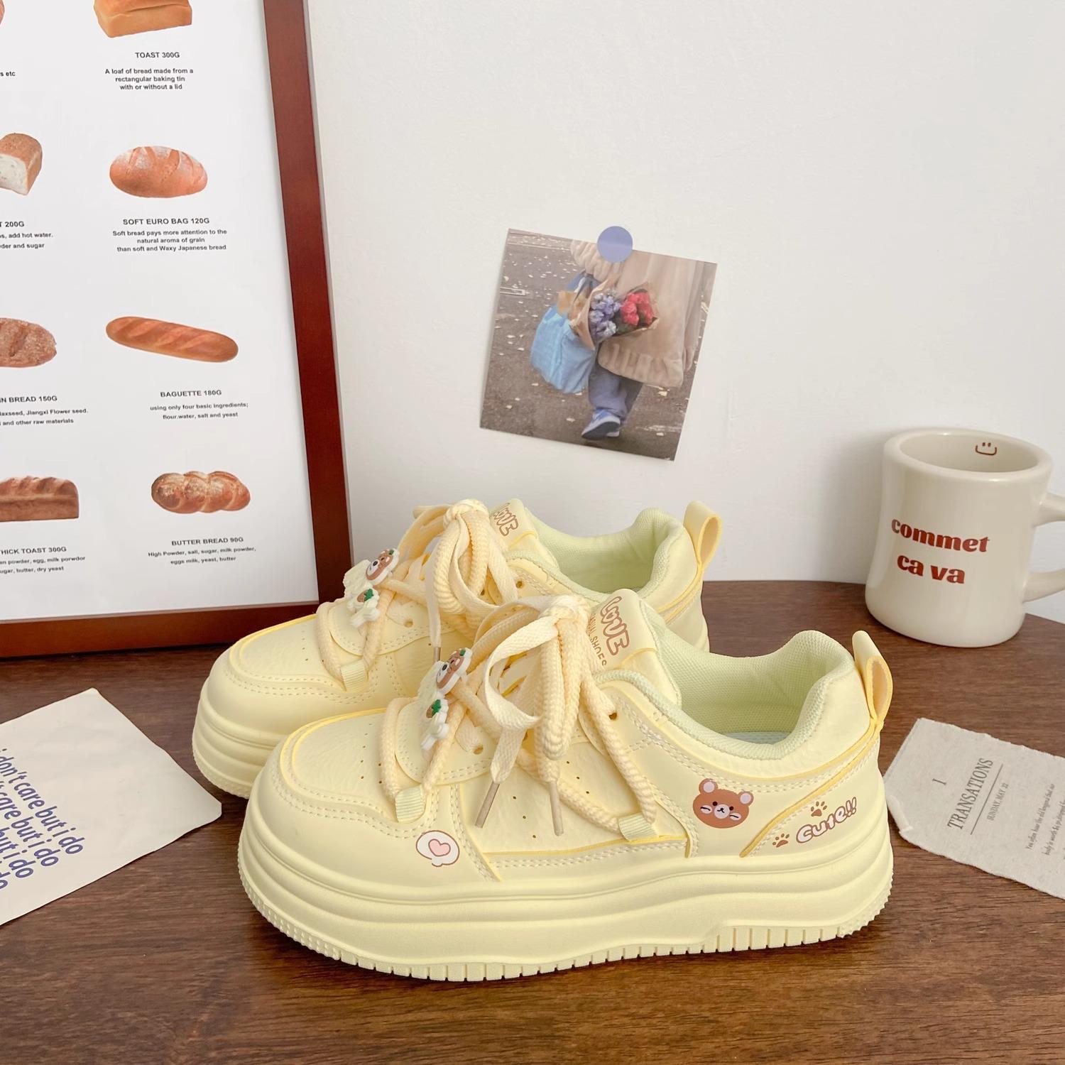 

High value thick baseplate shoes women s sports 2025 spring new chic niche design breathable student versatile board shoes 40 жёлтый