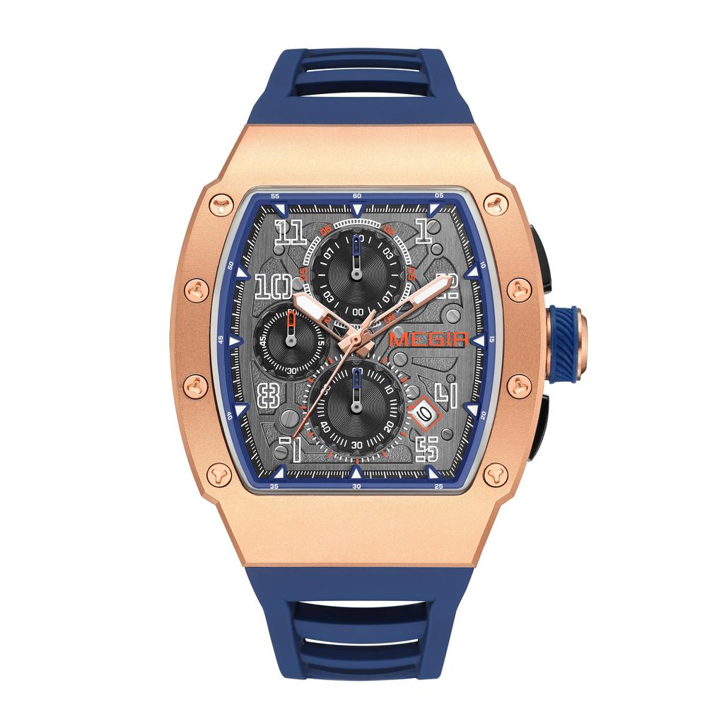 Megir Mode Sportuhren für Herren Edelstahlgehäuse Wasserdicht Leuchtend Militär Quarz Chronograph Automatisches Datum Reloj Hombre 8411
