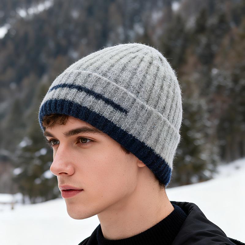 Winter Warm Wool Hat Neck Protection Two-Piece Set Men's Outdoor Sports Windproof Plush Hat Thick Woven Hat