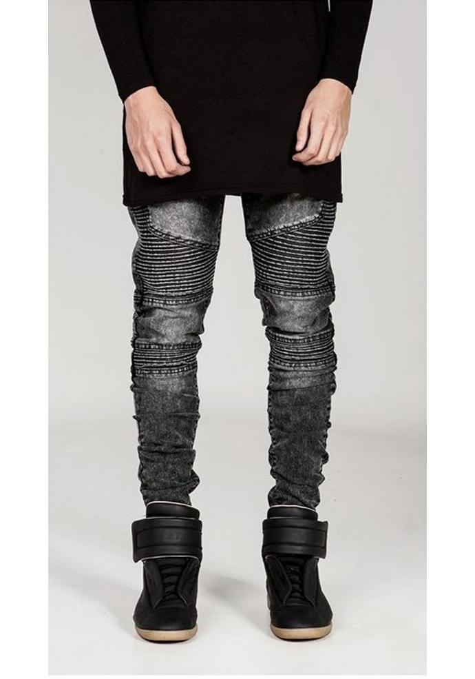 European and American Men's Ripped Badge Skinny Jeans