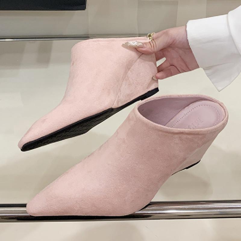 Fashion High Quality Faux Suede Pointed Toe Platform Sandals Women Fashion Shallow Wedges Slide Sandal Elegant Party Designer Dress Shoe