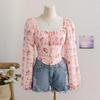 Autumn Wish Style Long-sleeved Shirt Floral Pullover Top for Women