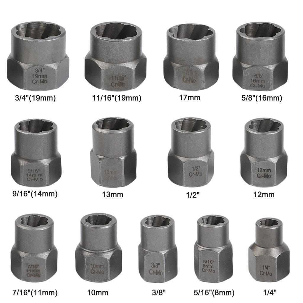 14Pcs Nut & Bolt Grip Extractor Socket Set 1/4''-3/8'' Hex Adapter Extraction Socket Set Bolt & Nut Remover Removing Bolts Nuts