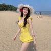 Swimsuit women's high-end sense new beautiful dress-style conservative belly cover and thin chest gathering holiday hot spring swimsuit