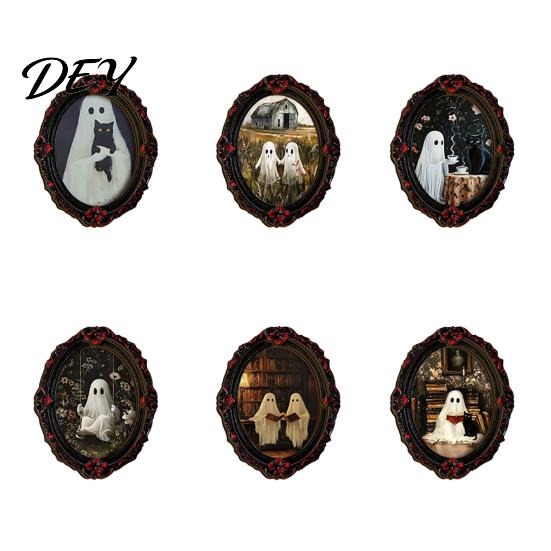 Halloween Collectible Magnets Dark Style Refrigerator Magnet, Retro Gothic Oval Photo Party Supplies Frame Decorative Magnetic Sticker for Metal