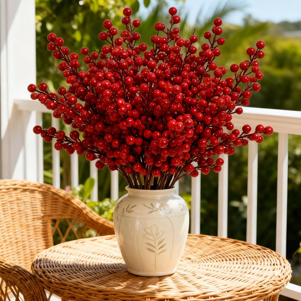 30/1branch Christmas Artificial Berries Stem Red Holly Berry Fake Flowers Plant for Xmas Tree New Year Party Home Decor Ornament