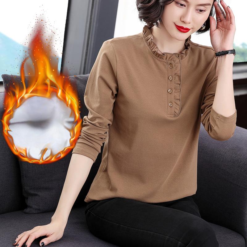 Black Cotton T-shirt Women's Autumn Trendy Loose Inner Bottoming Shirt Long-sleeved Blue T-autumn Top