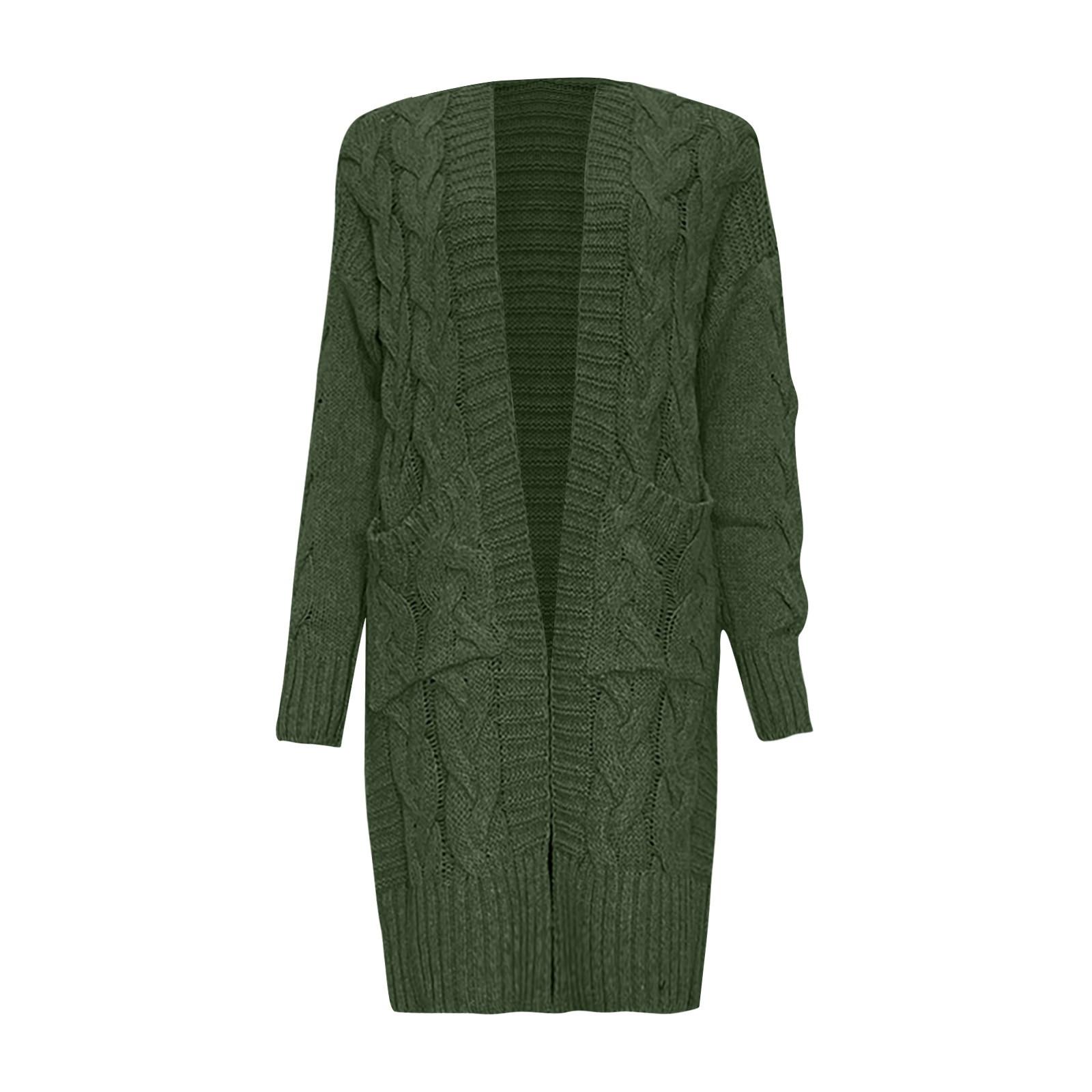 Женский длинный карманный кардиган свитер с длинным рукавом трикотажный свитер куртка — фото 4