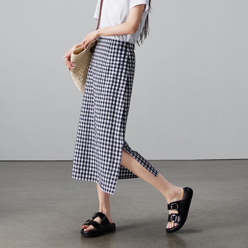 SOFSIL Women's French Retro Plaid Slit Skirt