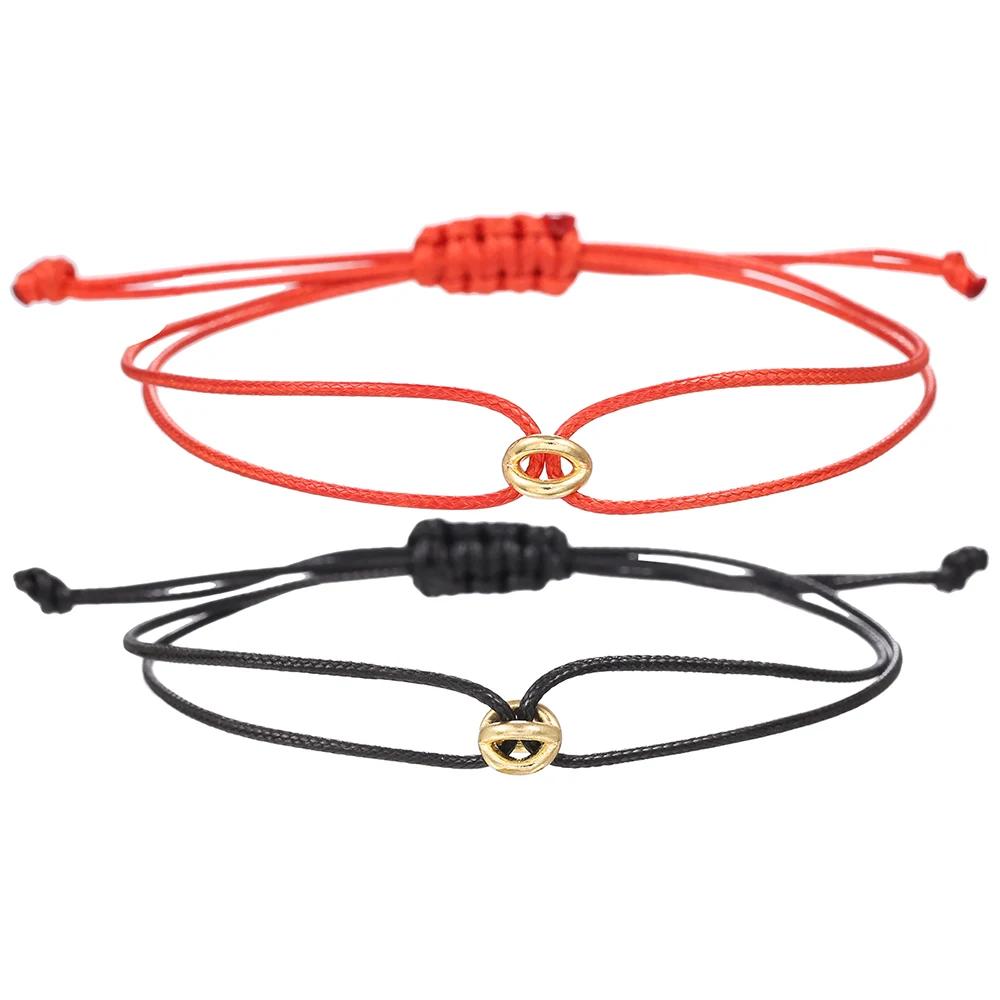 Simple Niche Design Lucky Symbol Bracelet Transfer Bead Couple Bracelet Set Adjustable Woven Bracelet Friendship Bracelet