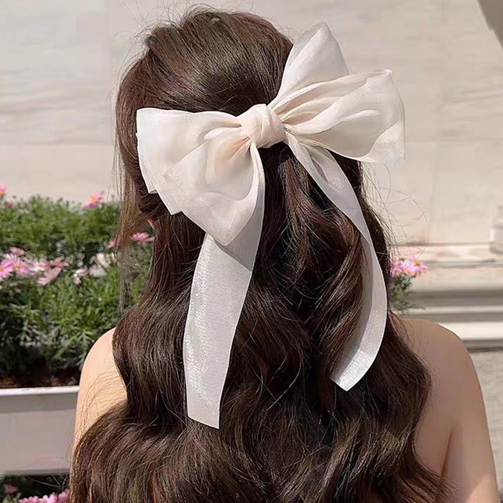 Lystrfac  New Black White Yarn Bow Hair Clip for Women Girls Spring Clip Back Head Hairpin Fashion Hair Accessories