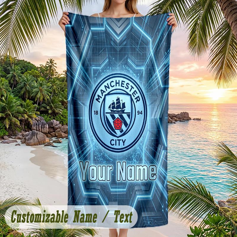 Beach Towel Manchester City Print Custom Name Text Soft Towel for Swimming Pool